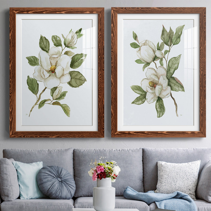 «Magnolia Morning I», reproduction encadrée de qualité supérieure - prête à être accrochée, H 27,5 po x l 75 po x P 1,5 po