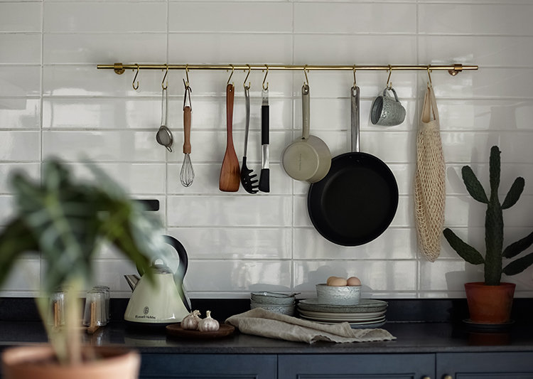 Solid Unlacquered Brass Kitchen Rails Pot Racks, 35.4"W