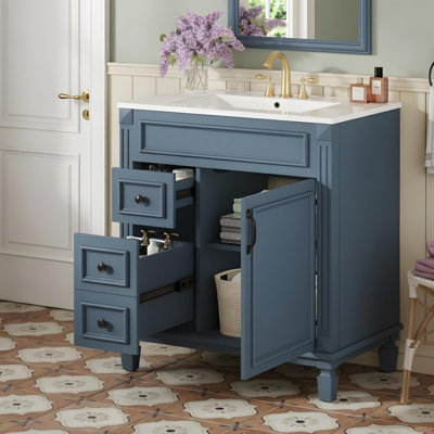 Meuble-lavabo de salle de bain avec lavabo en céramique et rangement polyvalent