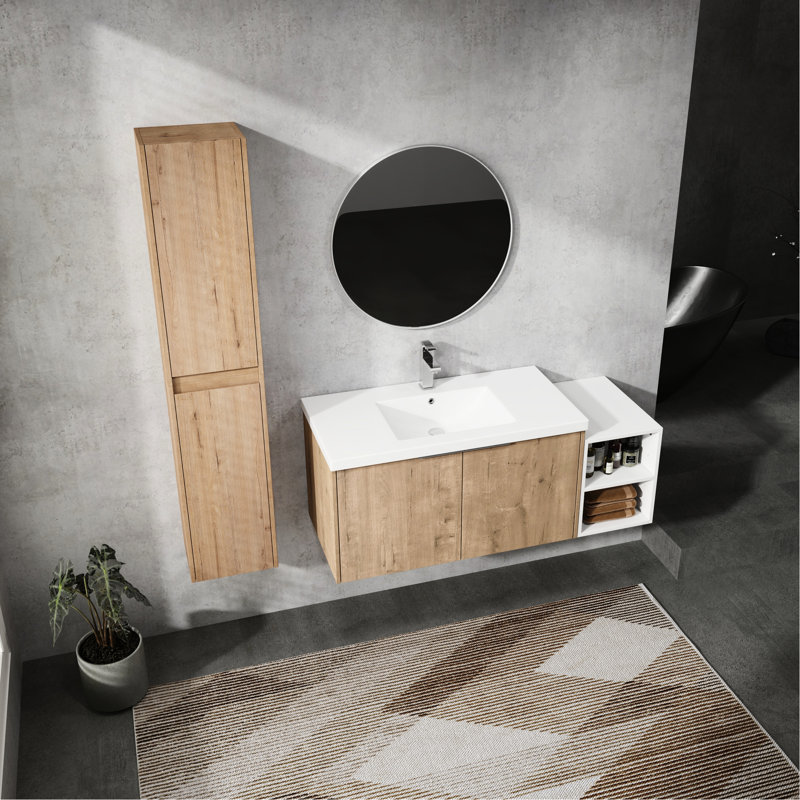 Meuble-lavabo 48 po, lavabo et armoire d'appoint 48 po, meuble-lavabo avec rangement en résine et contreplaqué, 48"