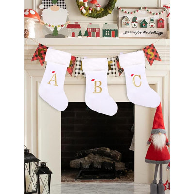 Bas de Noël monogrammés de 20 pouces avec lettres, bas de Noël super doux, bas de grand monogramme, bas de lettre rouge pour les Fêtes de Noël, cadeau de Noël…