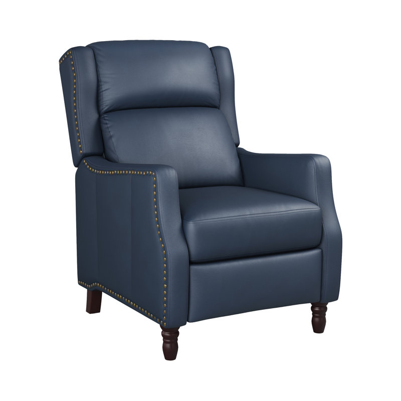 Doersten Lange Genuine Leather Recliner, Navy