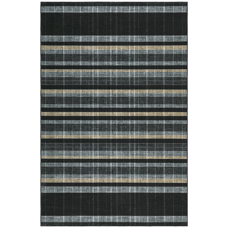 Tapis écossais lavable à la machine, Noir, Rectangulaire 8 pi x 10 pi