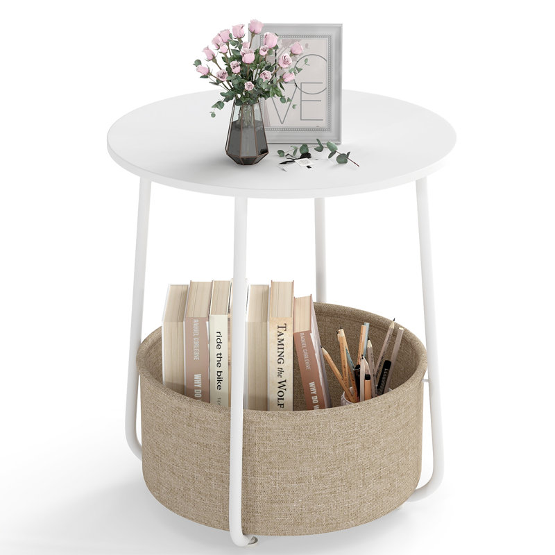 End Table, Beige, White