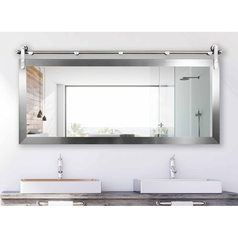 Miroir de salle de bain, Nickel brossé / Argent, 30 po x 61 po