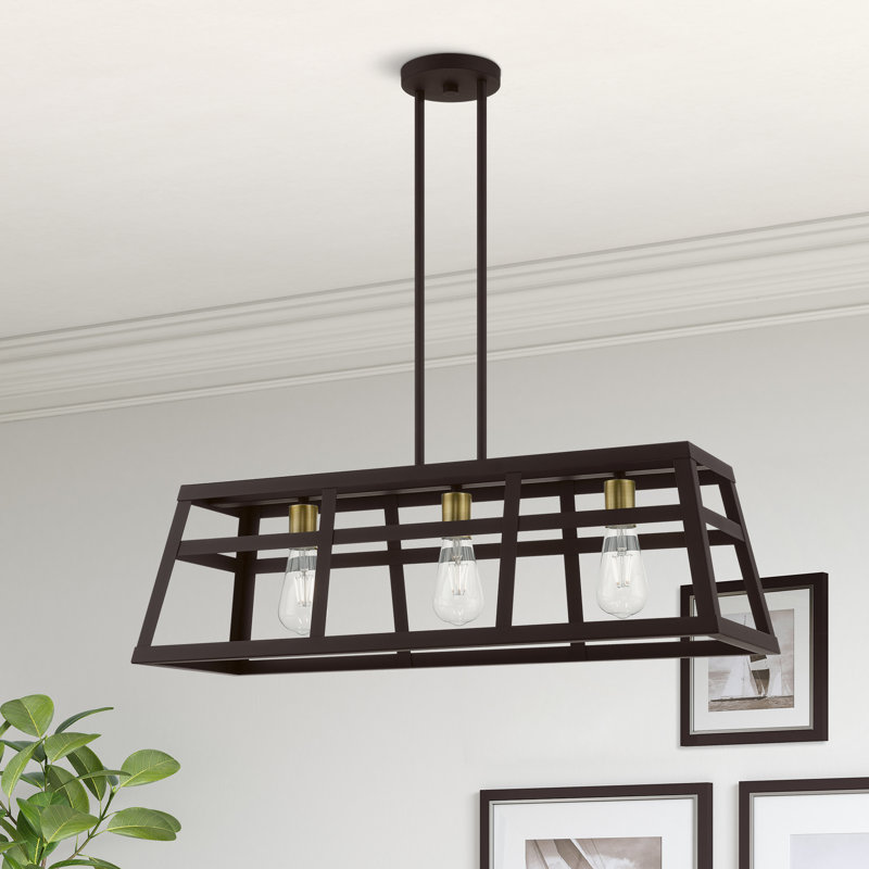 Vannest 3-Light Dimmable Metal Square Chandelier , Bronze/Antique Brass