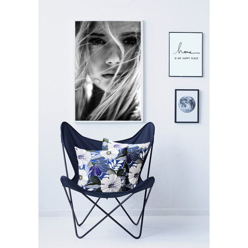 Astrid Floral Square Cushion, Blue, 39cm H x 39cm W x 5cm D