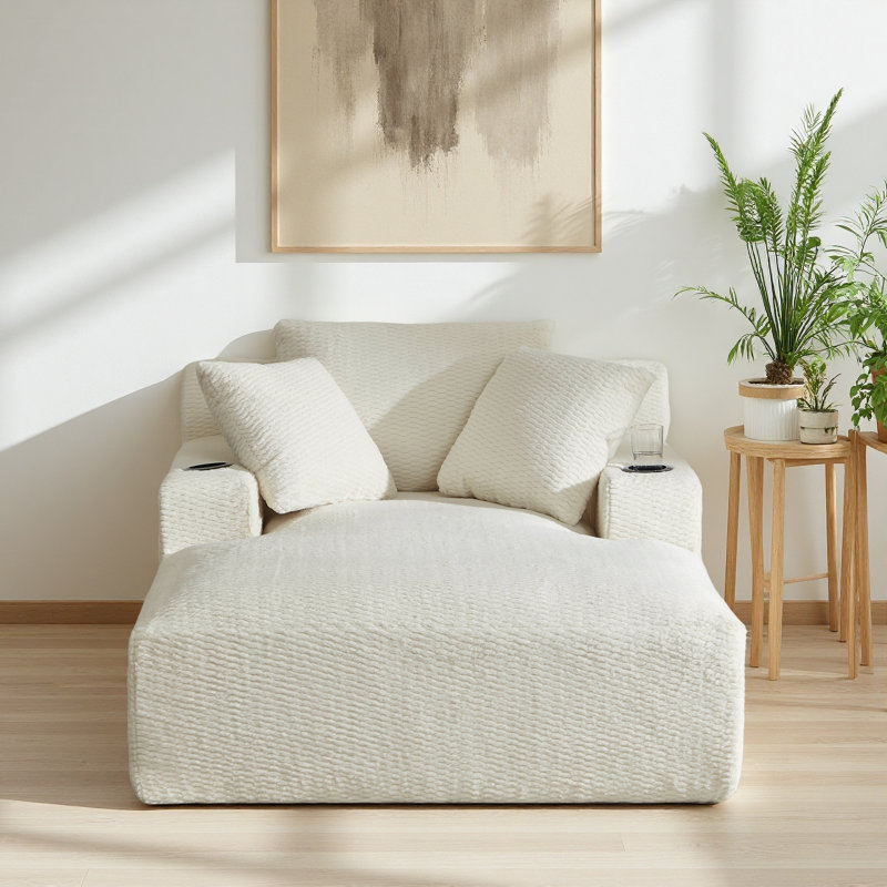 Méridienne surdimensionnée d'intérieur, aucun assemblage requis, canapé-lit confortable pour le salon, Crème, crème