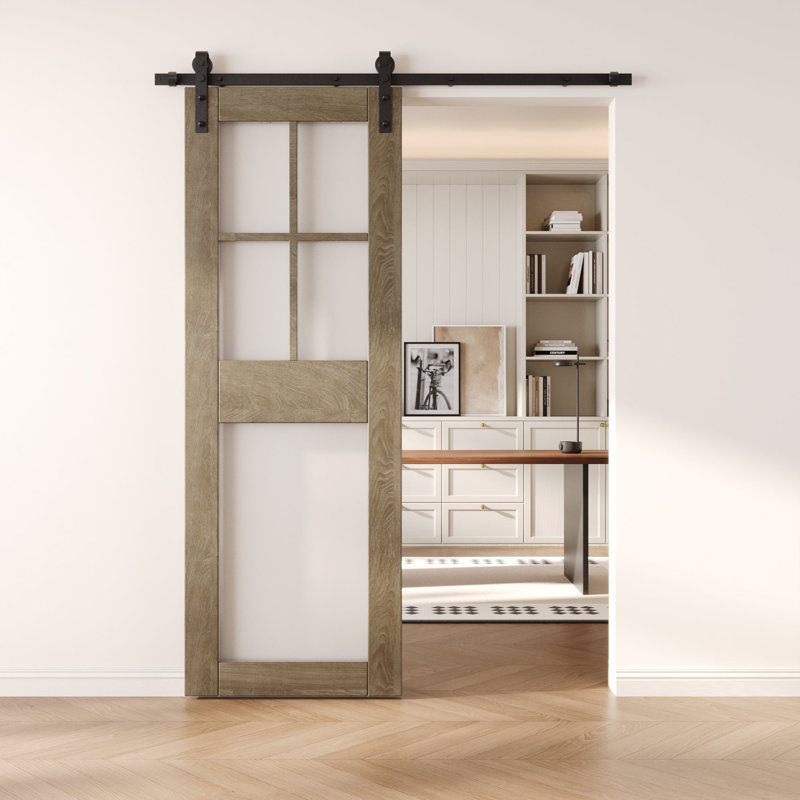 Porte de grange coulissante en bois massif non assemblé 26 po x 84 po de couleur gris classique 26 po x 84 po, 26 po x 84 po