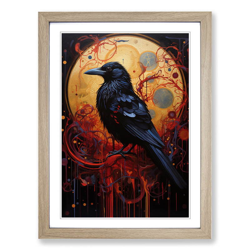 Raven Modern - Single Picture Frame Print on Wood, 64cm H x 46cm W x 2cm D, Oak 