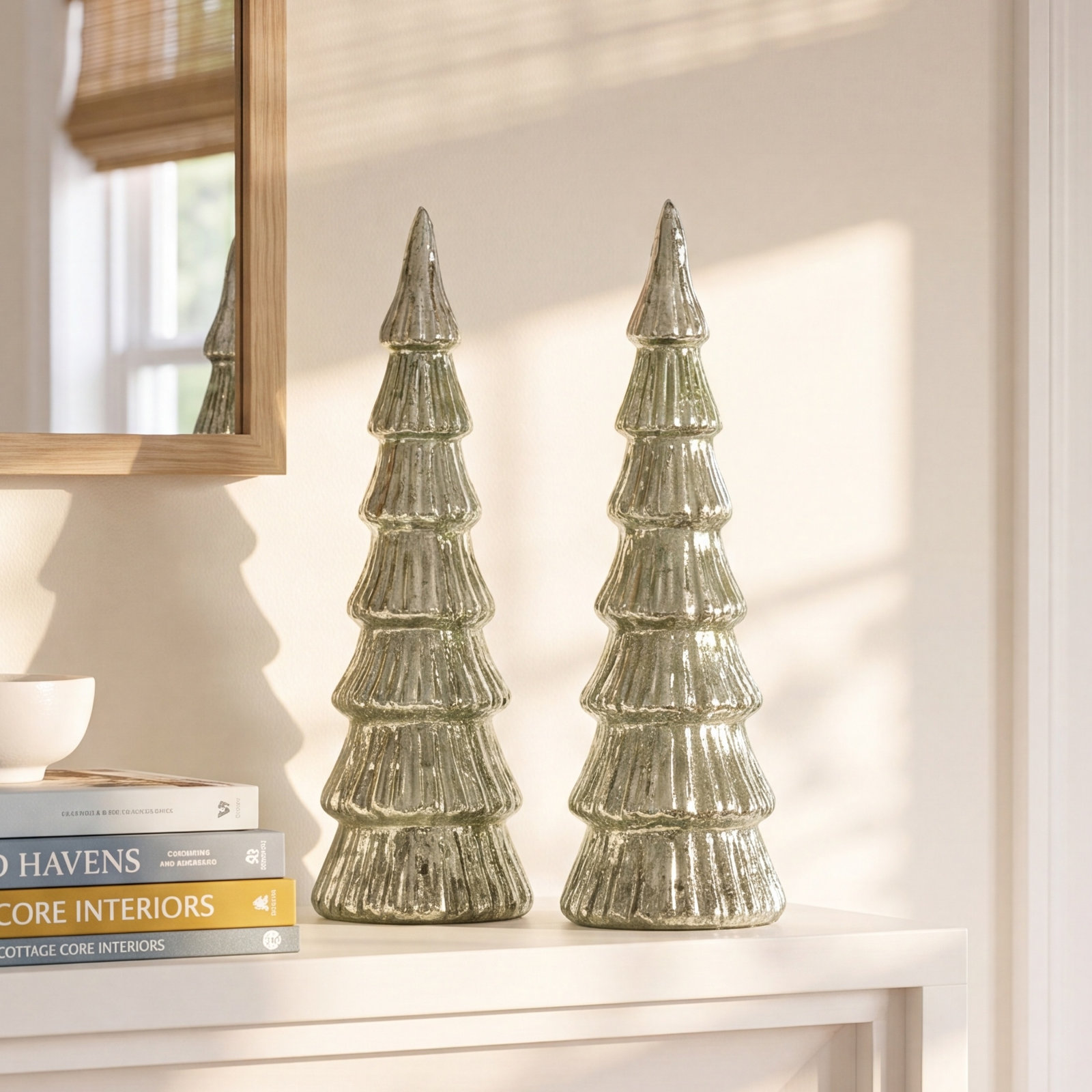 Hallsten 2-Piece Lighted Glass Tree Set, 12.5" H x 4.25" W x 4.25" D