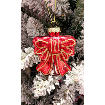 Christmas Glass Ornament - Red Ribbon by  F07M3-38 HB-SY25112