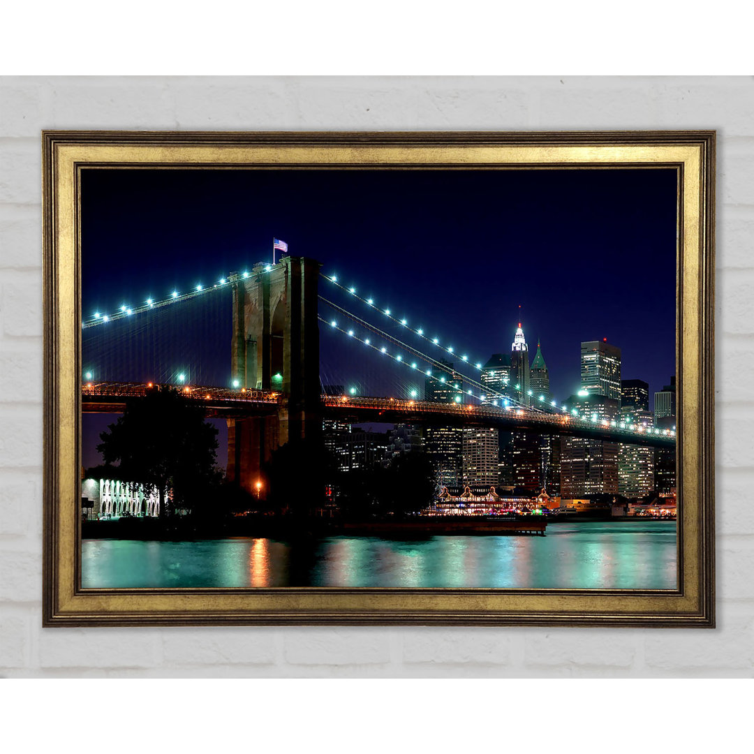 Brooklyn Bridge NYC Blue Nights - Einzelner Bilderrahmen Kunstdrucke auf Holz