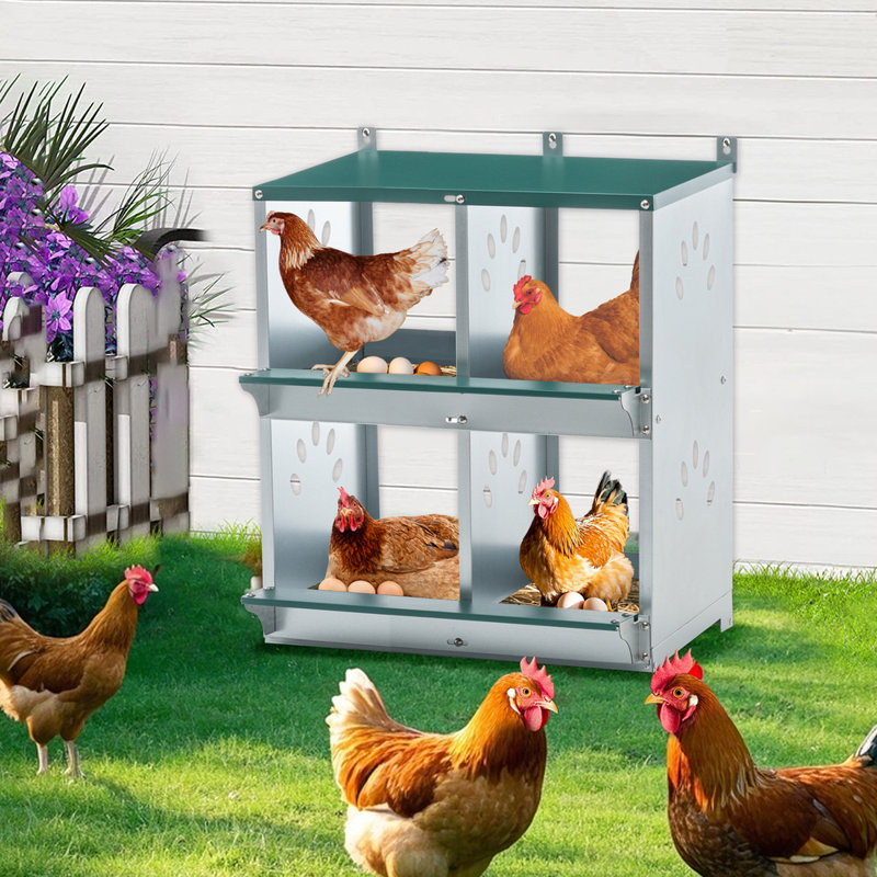 4-compartment Metal Chicken Nesting Box – Wall-mounted Egg Laying Box For Different Chicken Breeds, Rust-resistant Galvanized Steel With Sloped Roof & Ventilation