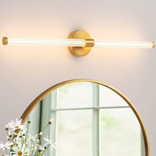 Gold Bathroom Vanity LED Wall Light Modern Wall Sconce with White Silicone  Shade