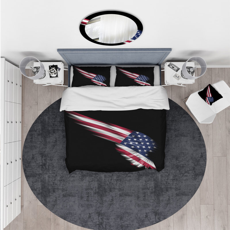 Ensemble de housse de couette designart à oreilles avec drapeau american, Housse de couette très grand + 2 taies décoratives