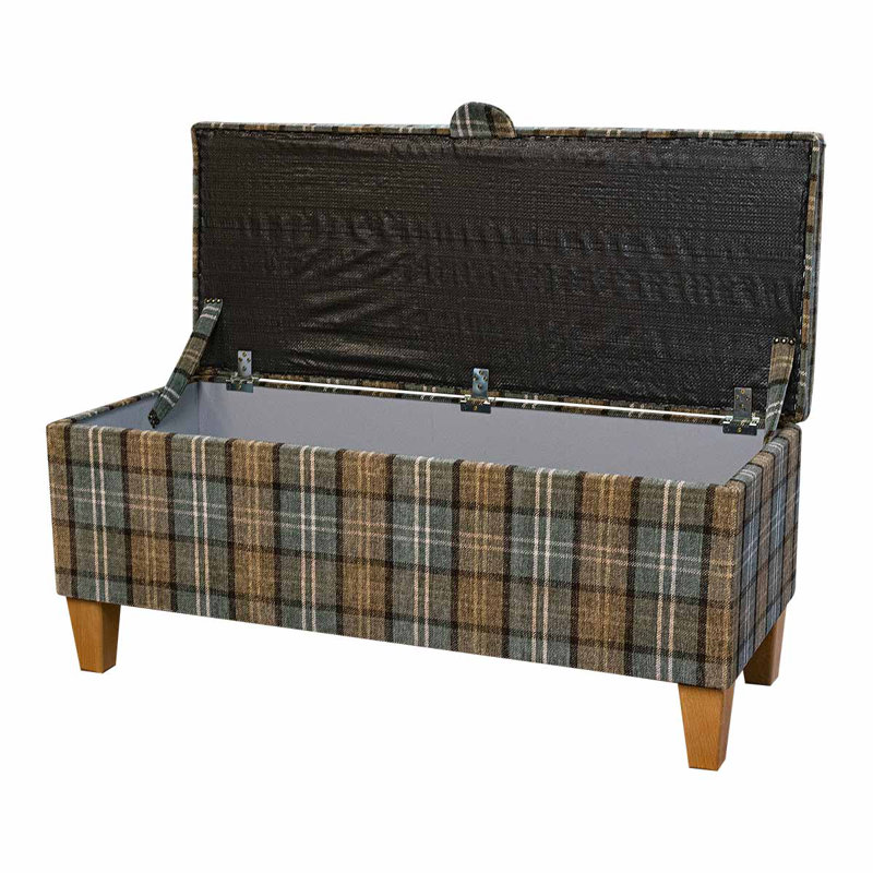 100cm Storage Bench, Brown/Blue Plaid