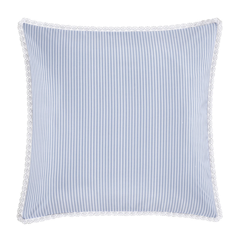 French Blue Floral Polyester Euro Sham with Crochet Hem