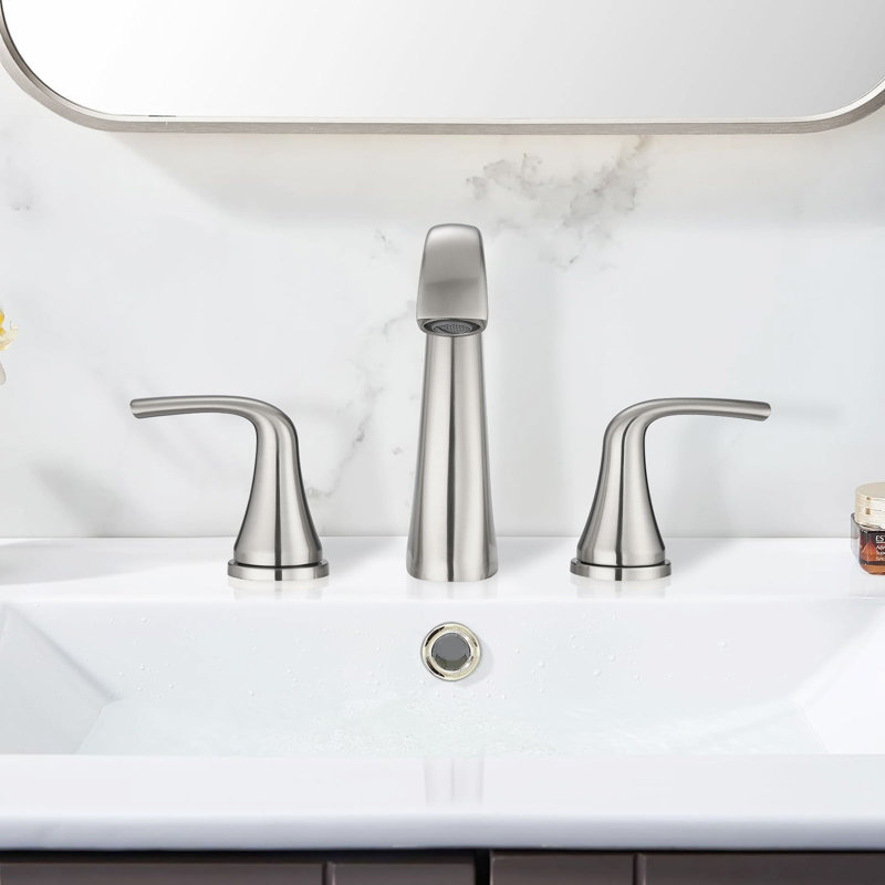 Robinet pour salle de bain à 3 trous et 2 poignées avec ensemble de drain Harmony, Nickel brossé