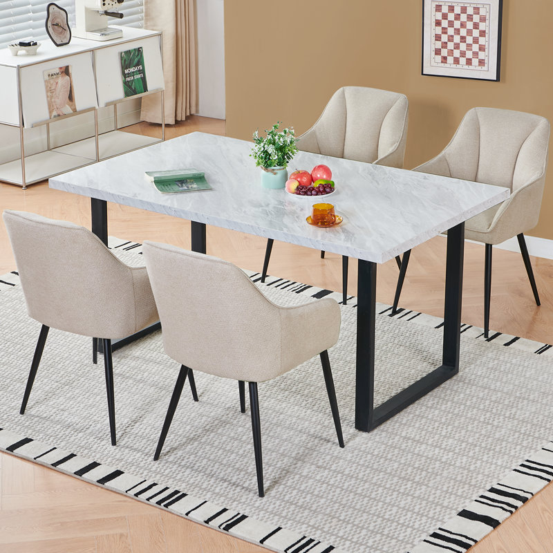Modern Fabric Upholstered Arm Dining Chairs with Curved Back Accent Chair, Beige