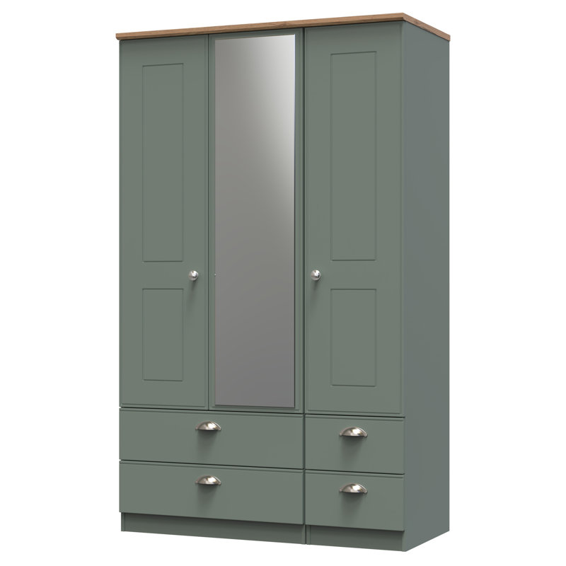 Conners Triple 4 Drawer Mirror Wardrobe, Reed Green/Riviera Oak