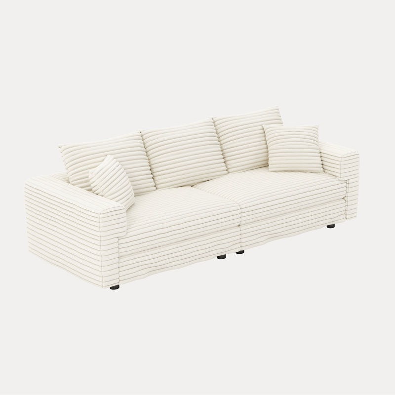 Velours côtelé 82,7 po beige à 3 places, canapé-lit moderne et confortable, fauteuil convertible, rembourrage en mousse haute densité, rembourrage en mousse confortable avec plusieurs coussins, repose-pieds assortis, idéal pour regarder la télévision