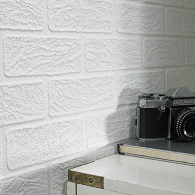 Superfresco Paintable Brick Effect White Durable Heavy Duty Wallpaper