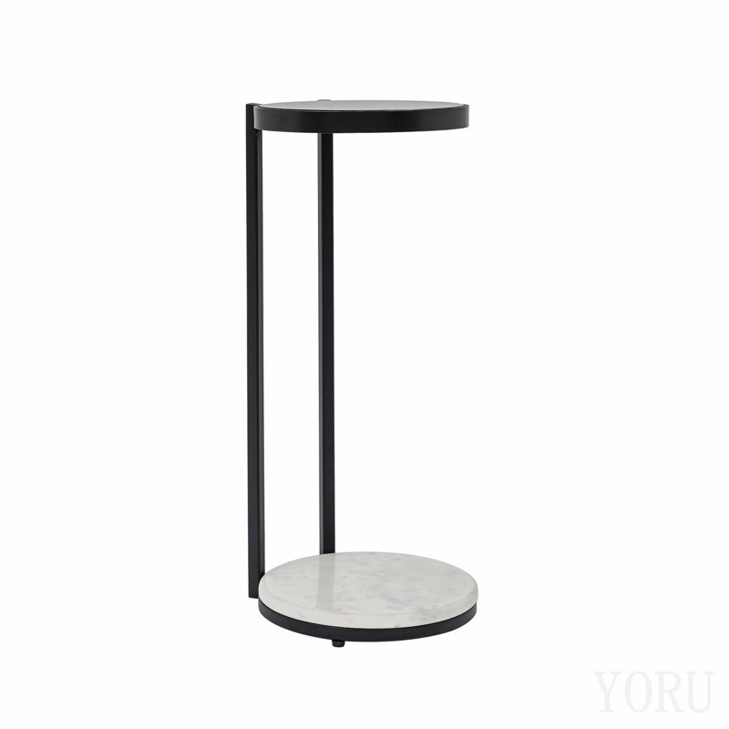 Table d'appoint noire avec plateau en verre et base en marbre blanc