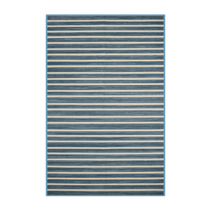 Machine Washable Horizontal Stripes Blue Area Rug, Rectangle 5' x 7'