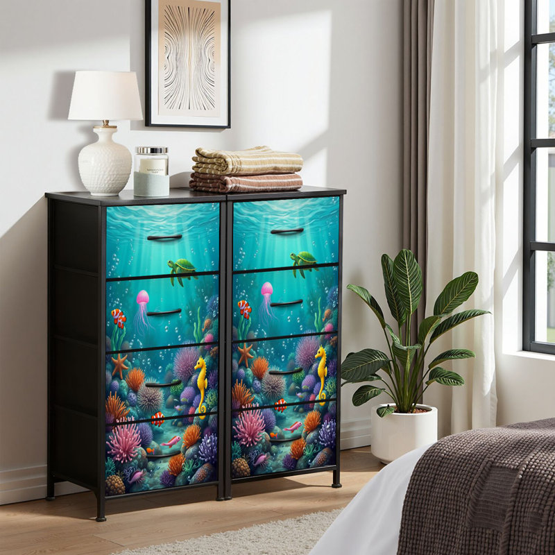 4 Drawer Dresser for Bedroom, Narrow Chest of Drawers, Wooden Top and Study Iron Frame 18"x37.5"-(WxH)