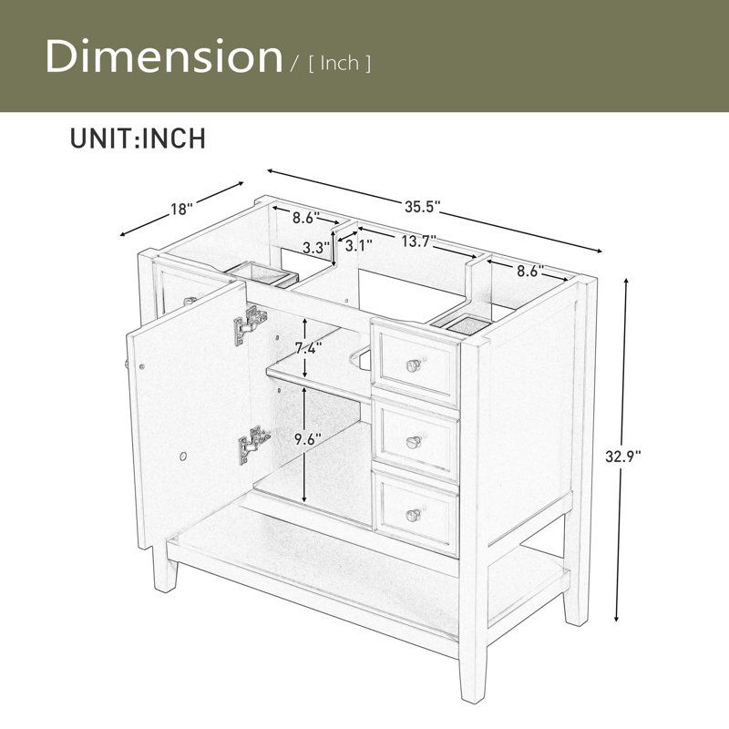 Meuble-lavabo 36 po sans lavabo, base d'armoire seulement