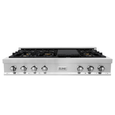 ZLINE 48 in. Classic Gas Rangetop with 8 Brass Burners and Porcelain Cooktop in Stainless Steel