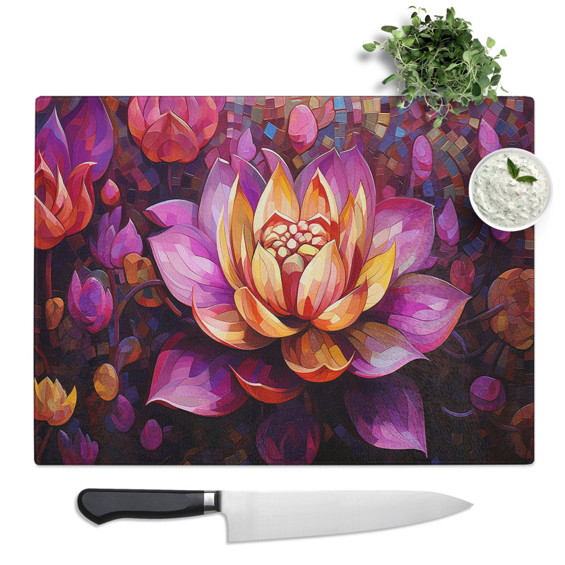 Lotus Flower Orphism  Glass Chopping Board