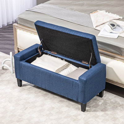 Banc de rangement rembourré en lin avec dessus relevable et boutons capitonnés pour le salon HOMcom
