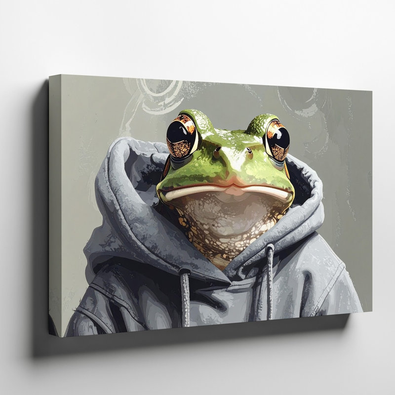 Gros plan sur une grenouille dans une toile souple de style réaliste, H 9 po x l 12 po