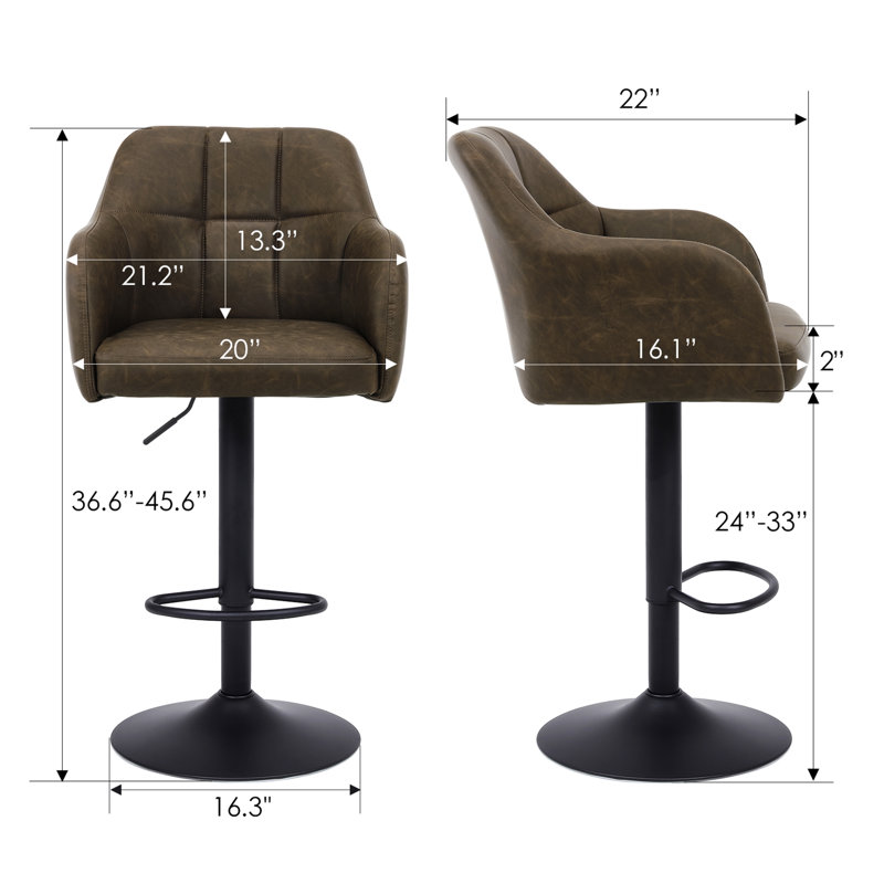 Upholstered Counter Height Stool, 360 Degree Swivel Bar Stool with Arms, Brown