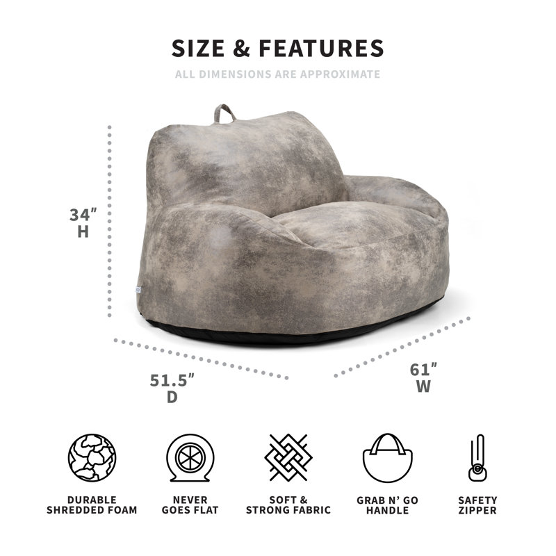 Big Joe Faux Leather Bean Bag Sofa, Cement Polyester
