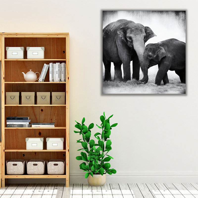 Éléphant III noir et blanc - reproduction d'art sur toile, H 12 po x l 12 po