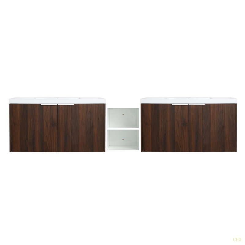 Meuble-lavabo à fermeture en douceur 84 po avec évier, petites tablettes de rangement, armoire combinée 36 po et 12 po (KD-Packing)