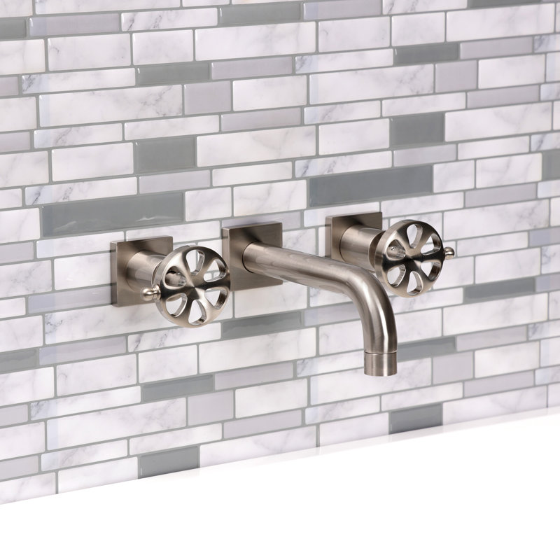 Kingston Brass Belknap Two-Handle 3-Hole Wall Mount Bathroom Faucet, Brushed Nickel