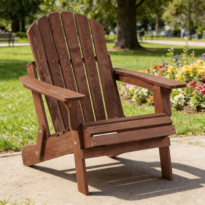 Outdoor Oversize Wooden Folding Adirondack Chair - Pre - Assembled For Poolside And Garden Spaces