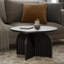 Table basse à piédestal 30 po en bois massif avec base sculpturale arquée - Finition noir mat  