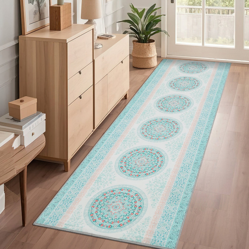 Vintage Machine Washable Oriental Accent Rugs, Non-Slip Traditional Floor Mat, Stain-Resistant Low Pile Indoor Carpet for Living Room