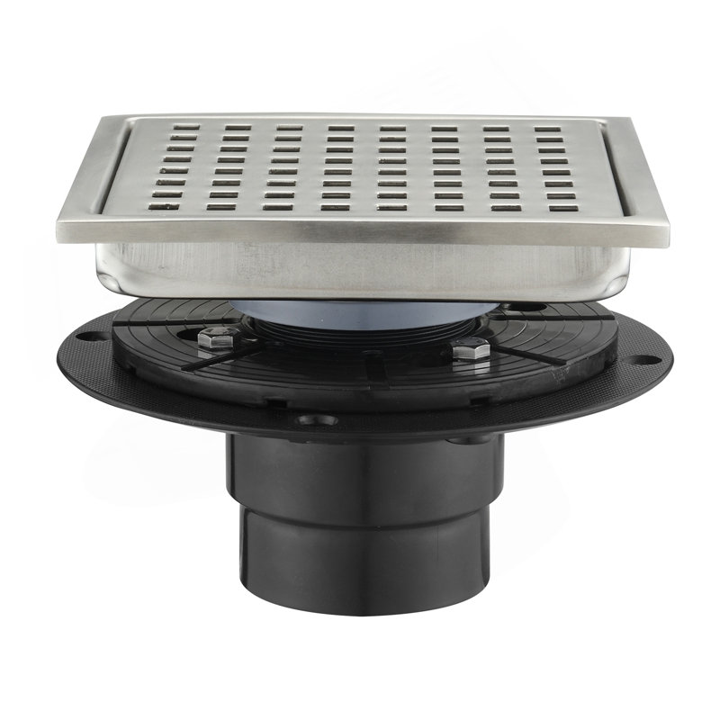 6 Inch Square Shower Floor Drain, Brushed Nickel