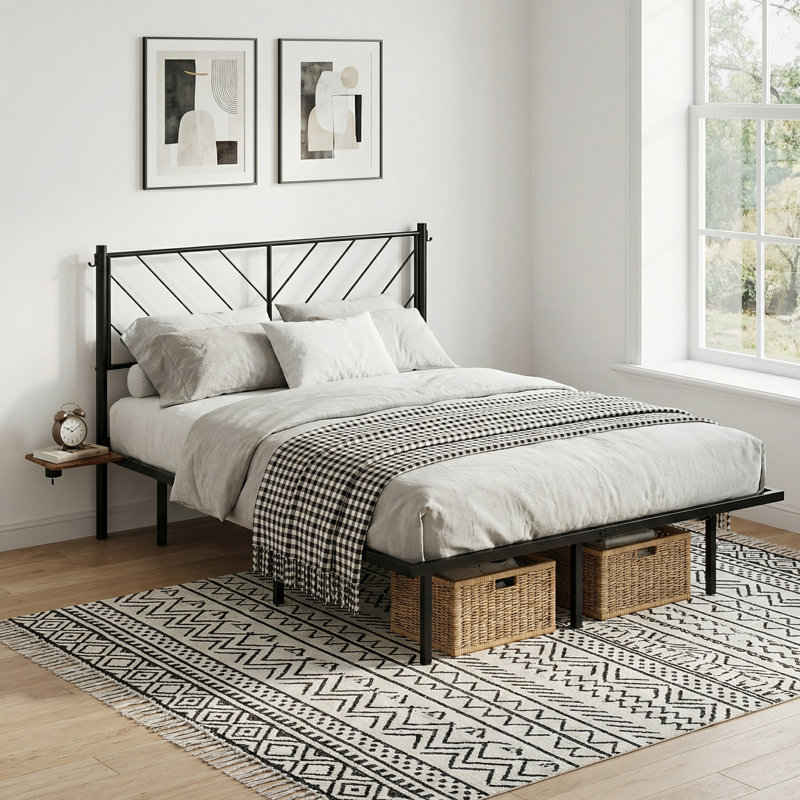 Aether Iron Floating Double Bed Frame with USB-C Charging & Lighting, No Box Spring Needed