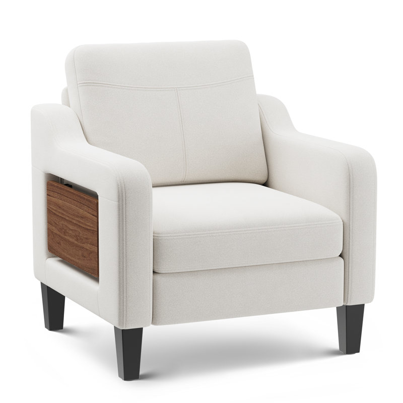 29.9" Wide Mid-Century Upholstered Premium Fabric Swivel with Solid Wood Leg, Beige
