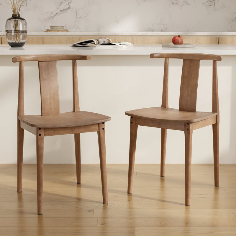 Farmhouse Wood Dining Chairs With Curved Back, 2, Brown