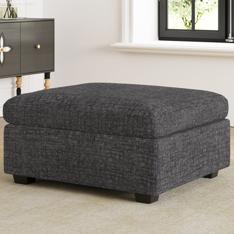 Hymes 29.9'' Wide Chenille Storage Ottoman, Black