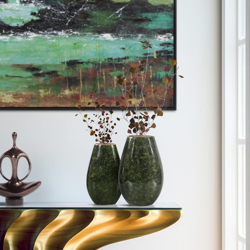Renaldi Emerald Gold Torpedo Vase- Medium, 11" H x 7" W x 3" D