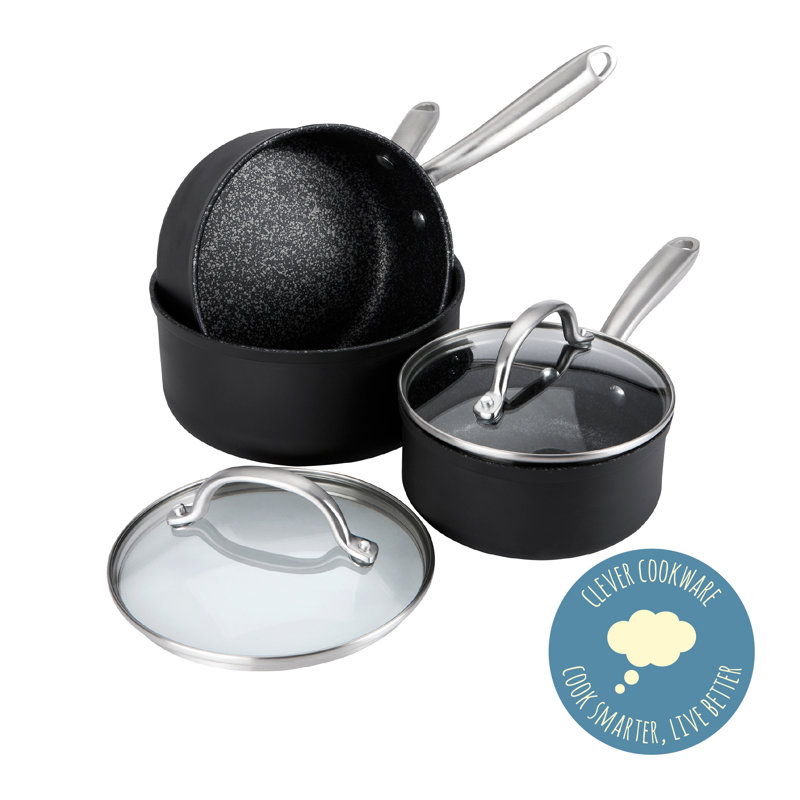 Prestige Scratch Guard 3 Piece Saucepan Set - induction Hob Saucepan Sets Non Stick with Glass Lids 16/18/20cm, Scratch Resistant Cookware